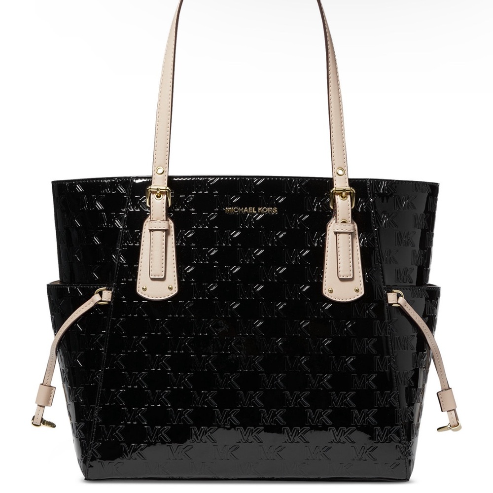 Michael Kors Voyager Logo Embossed Patent Large East West Tote